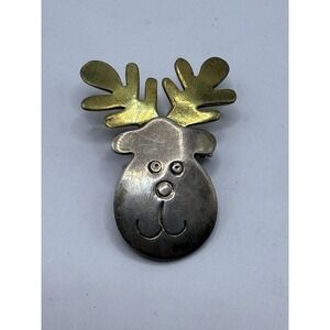 Sterling Silver Reindeer Moose Brooch Pendant Christmas 2.5g